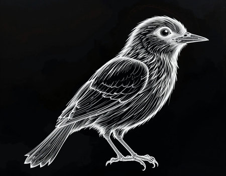 Sketch of a bird on a black background. Vector illustrationの素材