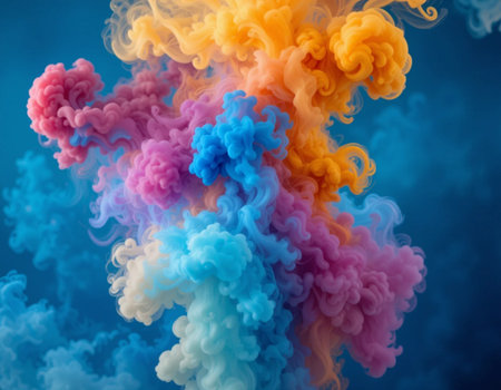 Colorful ink in water on a blue background. Abstract background.の素材