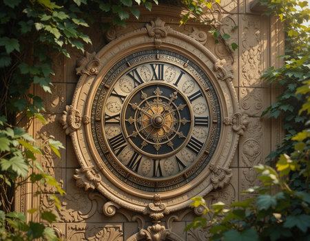 The clock on the facade of the building in Prague, Czech Republicの素材