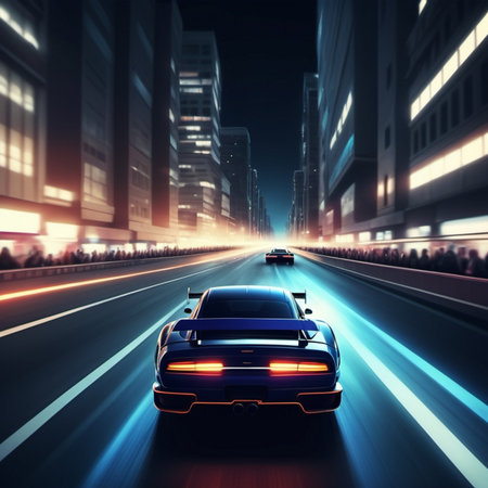 car on the road at night with motion blur background,illustrationの素材