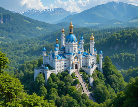 Orthodox church on the background of mountains. Ukraine, Europe.の素材