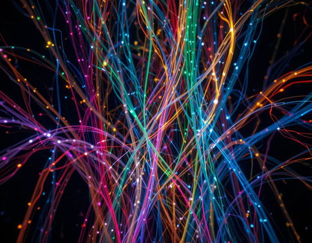 Colorful abstract lines on a dark background. Computer generated graphics.の素材