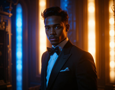 Portrait of a handsome young man in elegant suit. Men's beauty, fashion.の素材