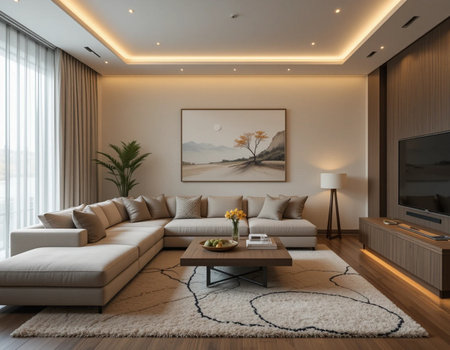 3d rendering living room interior design with sofa and coffee table.の素材