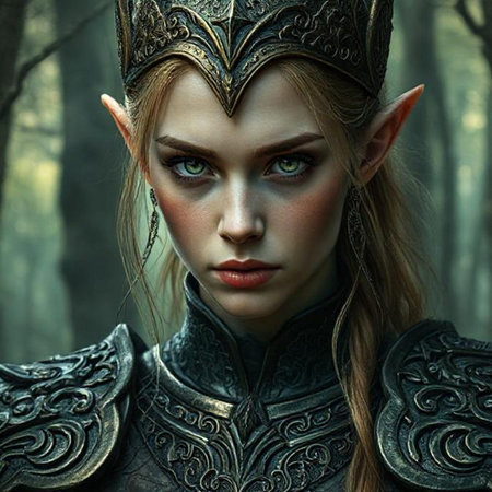 Portrait of a fantasy warrior woman in the forest. Fantasy, fantasy.の素材