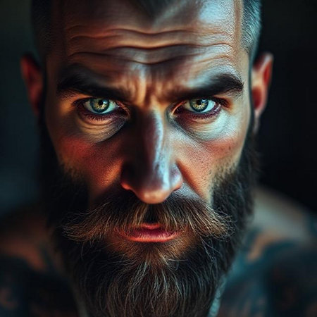 Portrait of a brutal man with a long beard and mustache.の素材