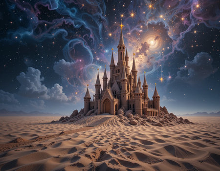 Fantasy castle in the desert. 3D illustration. Elements of this image furnished by NASAの素材