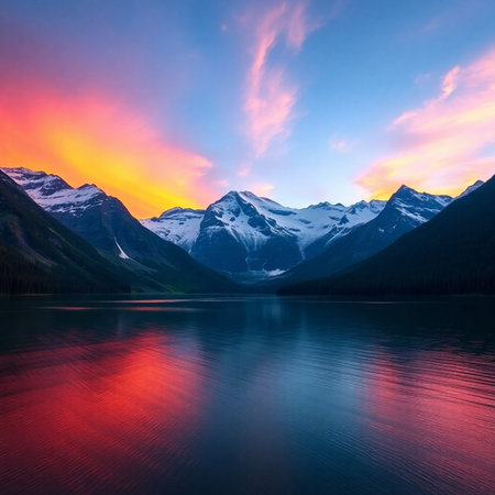 Sunset at Lake Louise, Banff National Park, Alberta, Canadaの素材