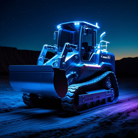 Snow plow on the road at night with blue illumination. 3D renderingの素材