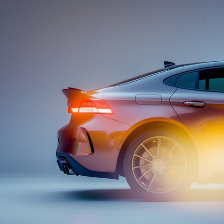 Modern car on a gray background. 3d rendering mock up.の素材