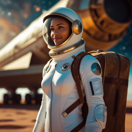 Portrait of an astronaut in outer space. 3d rendering.の素材