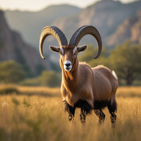 Mouflon (Ammotragus mouflon) in the grasslandの素材
