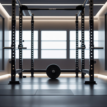 Interior of a fitness hall with barbells. 3d renderingの素材