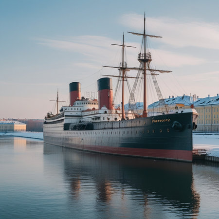 The museum ship in the Neva riverの素材