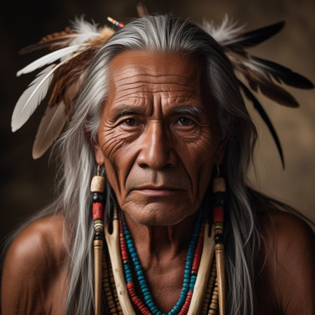 Portrait of an old native Indian man in traditional costume.の素材