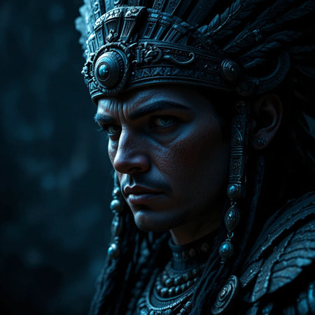 Close-up portrait of a medieval warrior. Fantasy. Studio shot.の素材