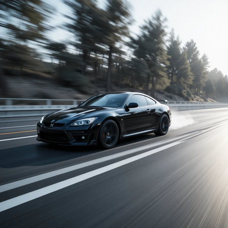 car on the road with motion blur background, speed and motion conceptの素材