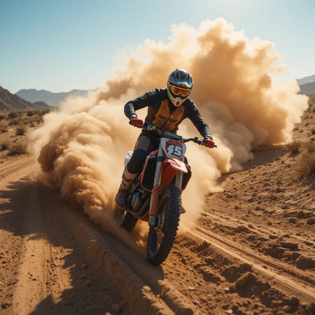 Motocross rider in action on the race track in the desert.の素材