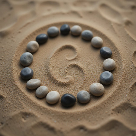 zen garden meditation stone - zen stones in sand, abstract backgroundの素材