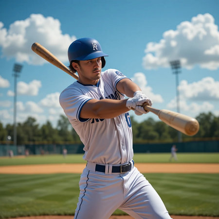 Baseball player in action on the field. Baseball player on the pitch.の素材