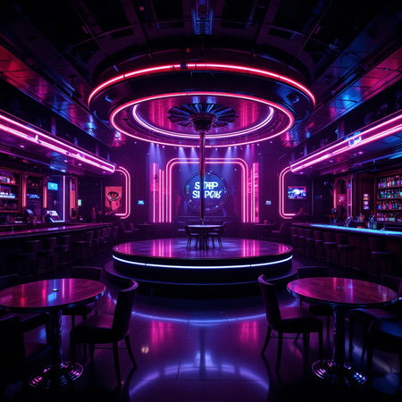 Interior of a nightclub with neon lights. Nightlife concept.の素材