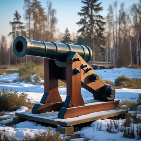 Cannon on the observation deck in the winter forest. Russia.の素材