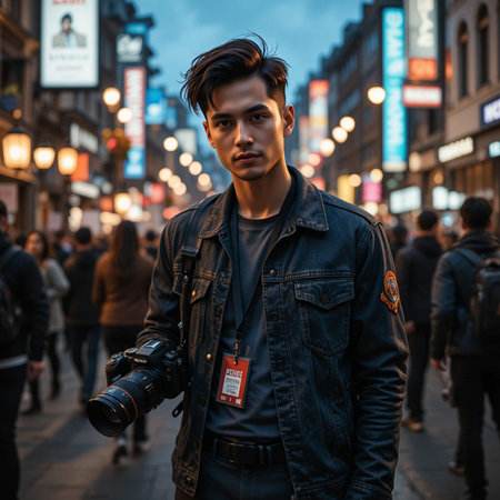 Street style portrait of a young man in New York.の素材