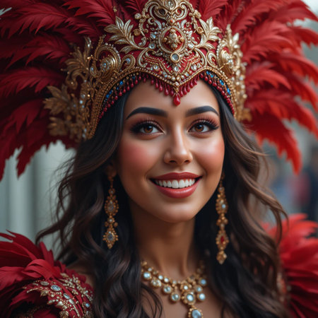 Portrait of a beautiful brunette woman in a carnival costumeの素材