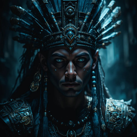 Portrait of a medieval warrior with a crown over his head.の素材