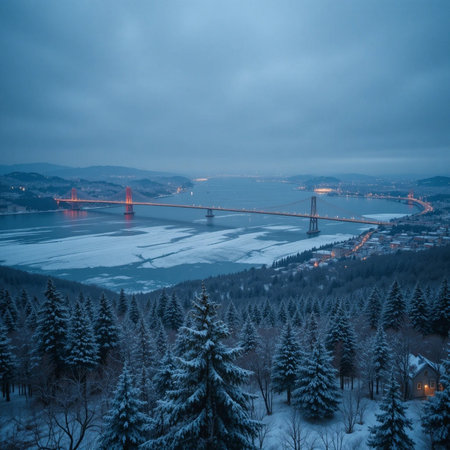 Panoramic view of the Bosphorus bridge in Istanbul, Turkeyの素材