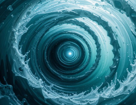 Abstract blue background with concentric circles and spirals. 3D renderingの素材