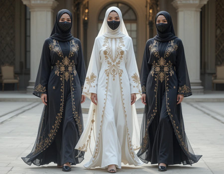 Dubai Fashion Week. Women wearing traditional Burj Khalifa clothesの素材