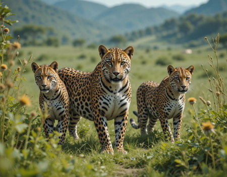 Leopard (Panthera pardus) with cubsの素材
