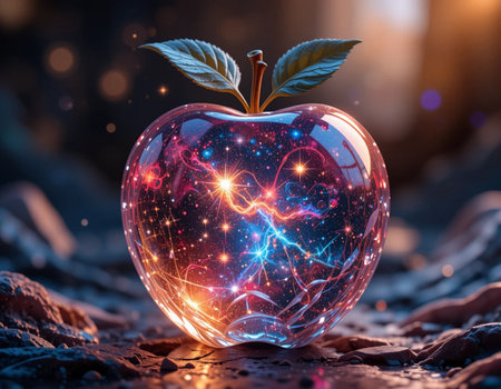 Fractal in the form of an apple with a lightning on the backgroundの素材