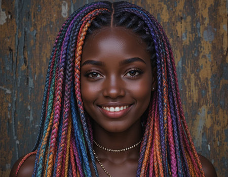 Portrait of beautiful young African American woman with braidsの素材