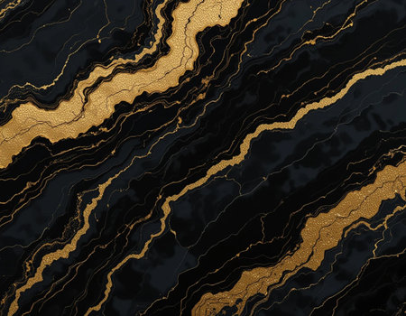 Luxury black marble texture with gold veins. Vector illustration.の素材