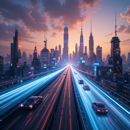 the light trails on the modern building background in shanghai china.の素材