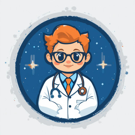 Vector illustration of a young doctor in a circle. Cartoon style.の素材