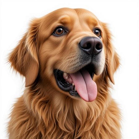 Cute Golden Retriever dog isolated on white background. Studio shot.の素材