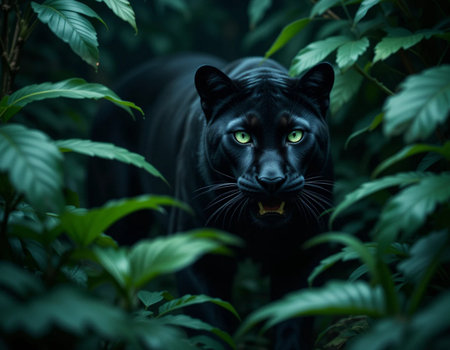 Black panther in the jungle. Beautiful black panther in the jungle.の素材