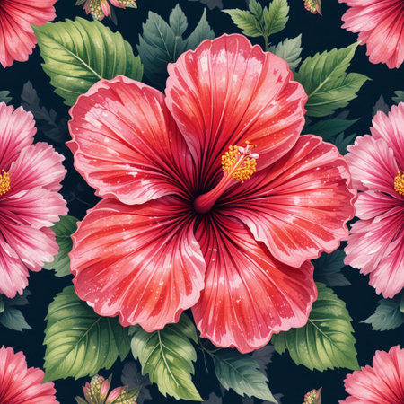 Hibiscus flowers. Seamless pattern for your designの素材
