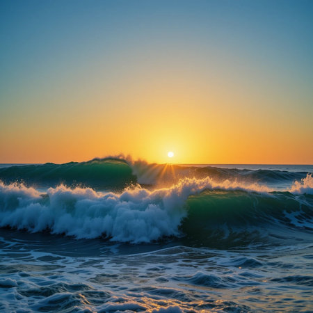 Beautiful seascape with waves at sunset. Nature composition.の素材