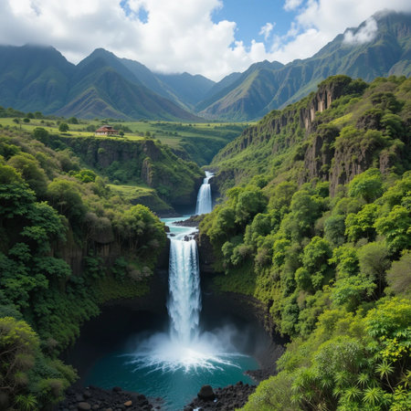 Waterfall in the mountains of New Zealand. Beautiful natural landscape.の素材