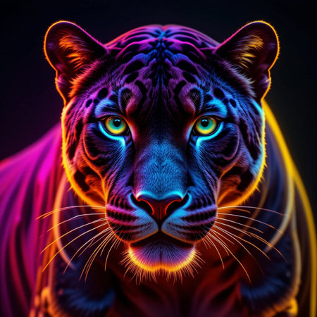 Tiger with blue eyes on a dark background. 3d renderingの素材
