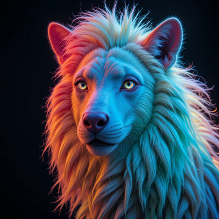 portrait of a white lion on a black background. 3d renderingの素材