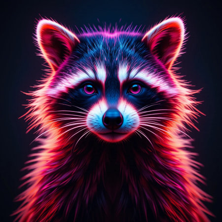 Portrait of a red raccoon on a black background. 3d renderingの素材