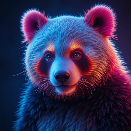 Red panda bear portrait on a dark background. 3d renderingの素材