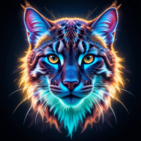 Portrait of a wild cat. Colorful illustration for t-shirt designの素材