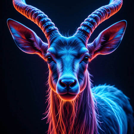 Portrait of a wild goat on a black background. 3d renderingの素材