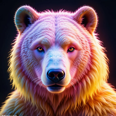 Polar bear portrait on a black background. 3D illustration.の素材